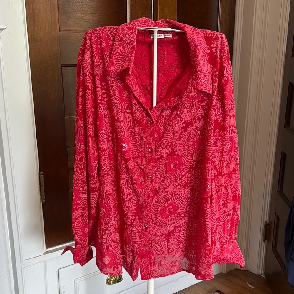 Cato Red Sheer Floral Top